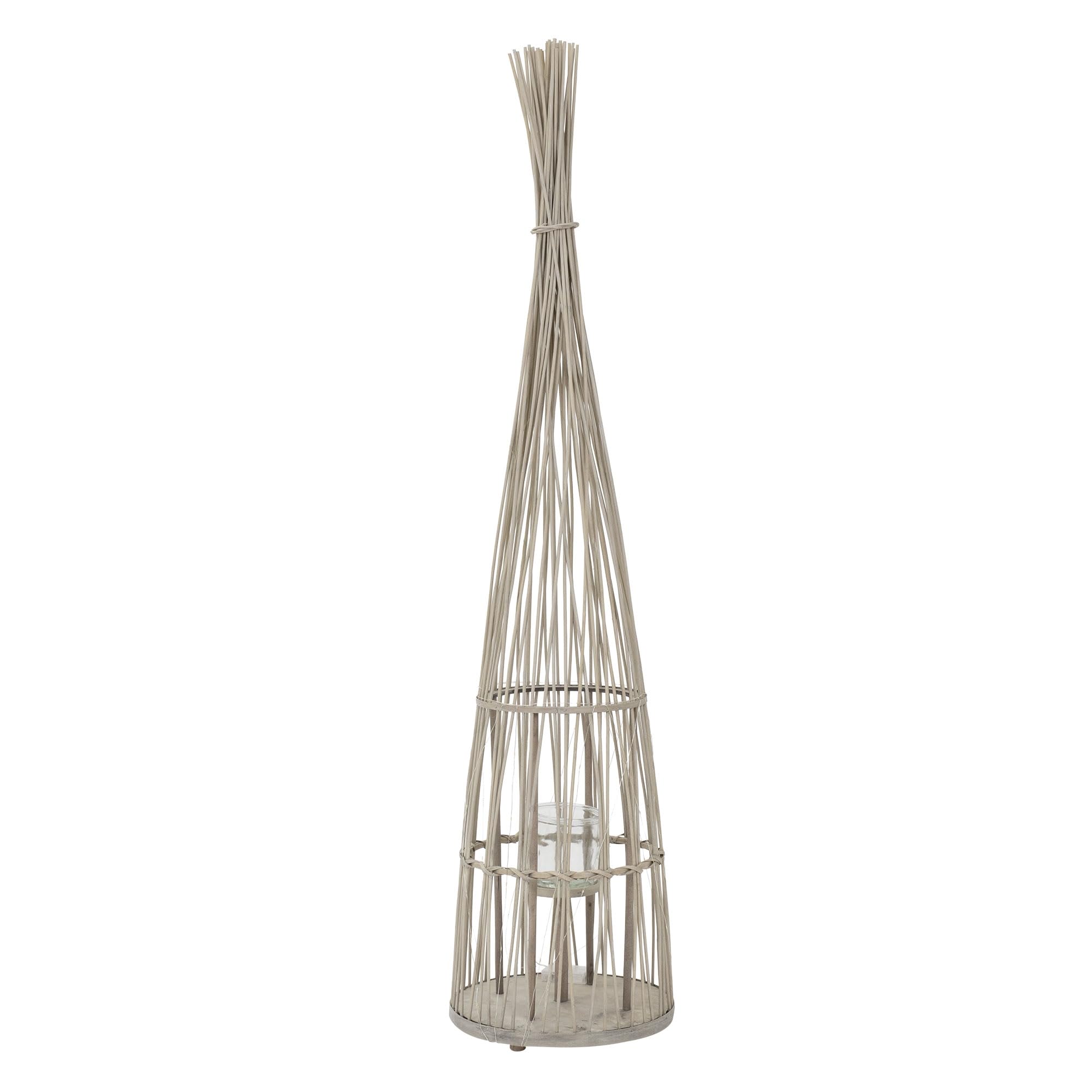 ECD Germany Bambus Laterne, Windlicht 150 cm, Holzfarbe, Gartenlaterne mit LED Lichterkette & Glaseinsatz, Boho Bambuslaterne Kerzenhalter Flechtoptik Innen/Außen, Deko Laterne für Terrasse Wohnzimmer