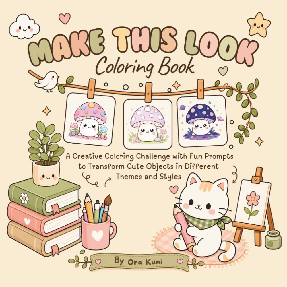 Make This Look Coloring Book: A Creative Coloring Challenge with Fun Prompts to Transform Cute Objects in Different Themes and Styles