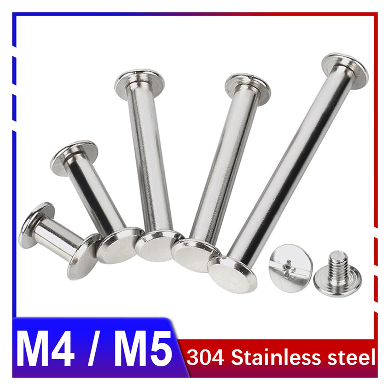 M4 M5 Stecca di bloccaggio testa testa rivetto vite in acciaio inox 304 testa piatta libro a croce album libro dado set (33 mm (5 pezzi), M5)