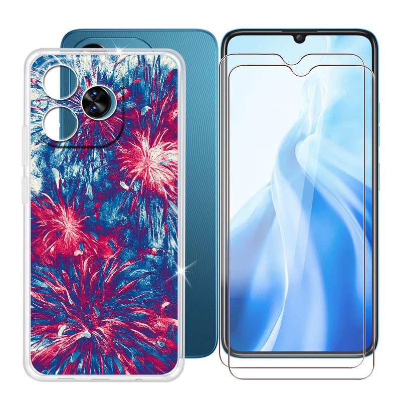 Ikiiqii Cover for Oukitel C51 (6.80") + Screen Protector(2 Pack), Shockproof Cover Bumper Shell Anti-Scratch Clear Case + 9H Hardness Tempered Glass Film - Gorgeous