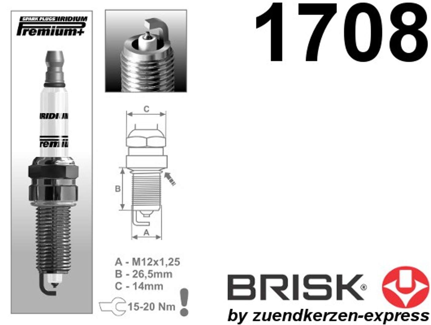 BRISK Iridium Premium+ Plus P11 MR14YIR-1 1708 Zündkerzen, 4 Stück