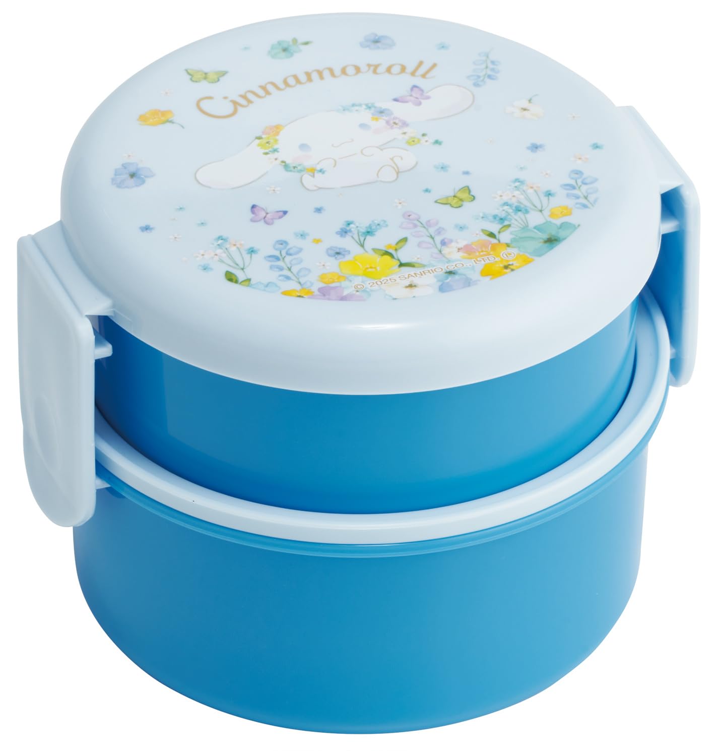Skater Round Lunch Box, 16.9 fl oz (500 ml), 2 Tiers with Fork, Made in Japan, Sanrio Cinnamoroll, Pastel Vivid Watercolor Floral Pattern, Girls, ONWR1-A