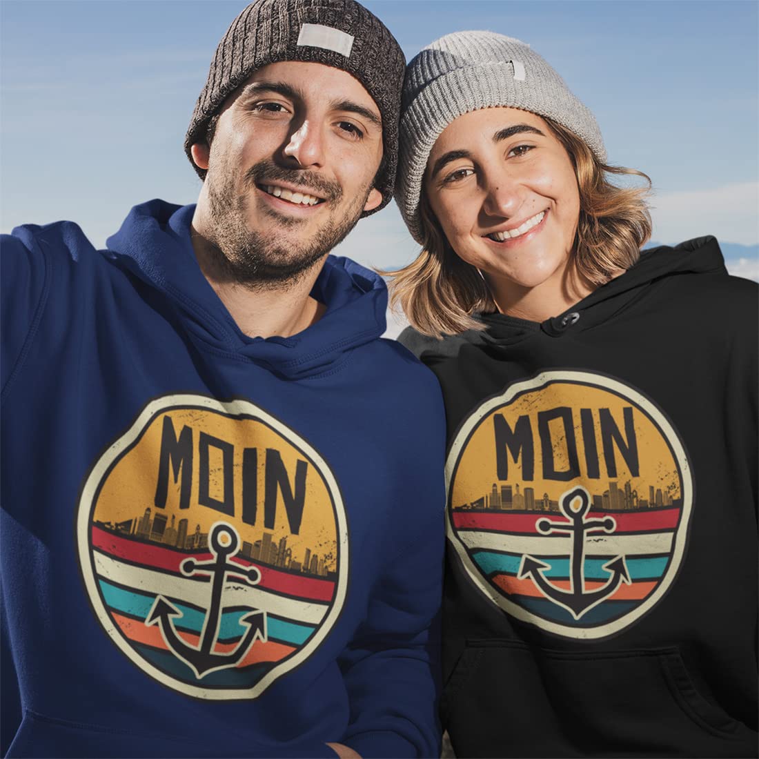 OM3® Moin bluza z kapturem z kotwicą | męska | hasło morze hasło wybrzeże port północ odznaka logo Statement | sweter z kapturem S - 4XL