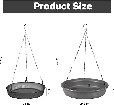 Hniuyun Hanging Bird Bath and Feeder for Small Birds - Metal Seed Tray with Plastic Water Bowl, Outdoor Garden Decor Accessory