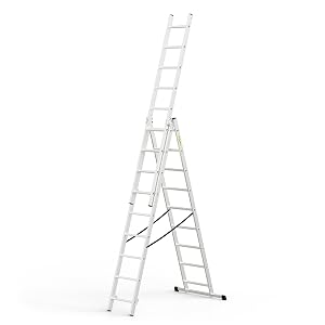 DRABEST - Hogar - Escalera de Aluminio - 3x9 peldaños - Longitud máx. 4,54 m - Altura de Trabajo máx. 5,47 m - hasta 4,97 m - Dimensiones: 45x220x16 c
