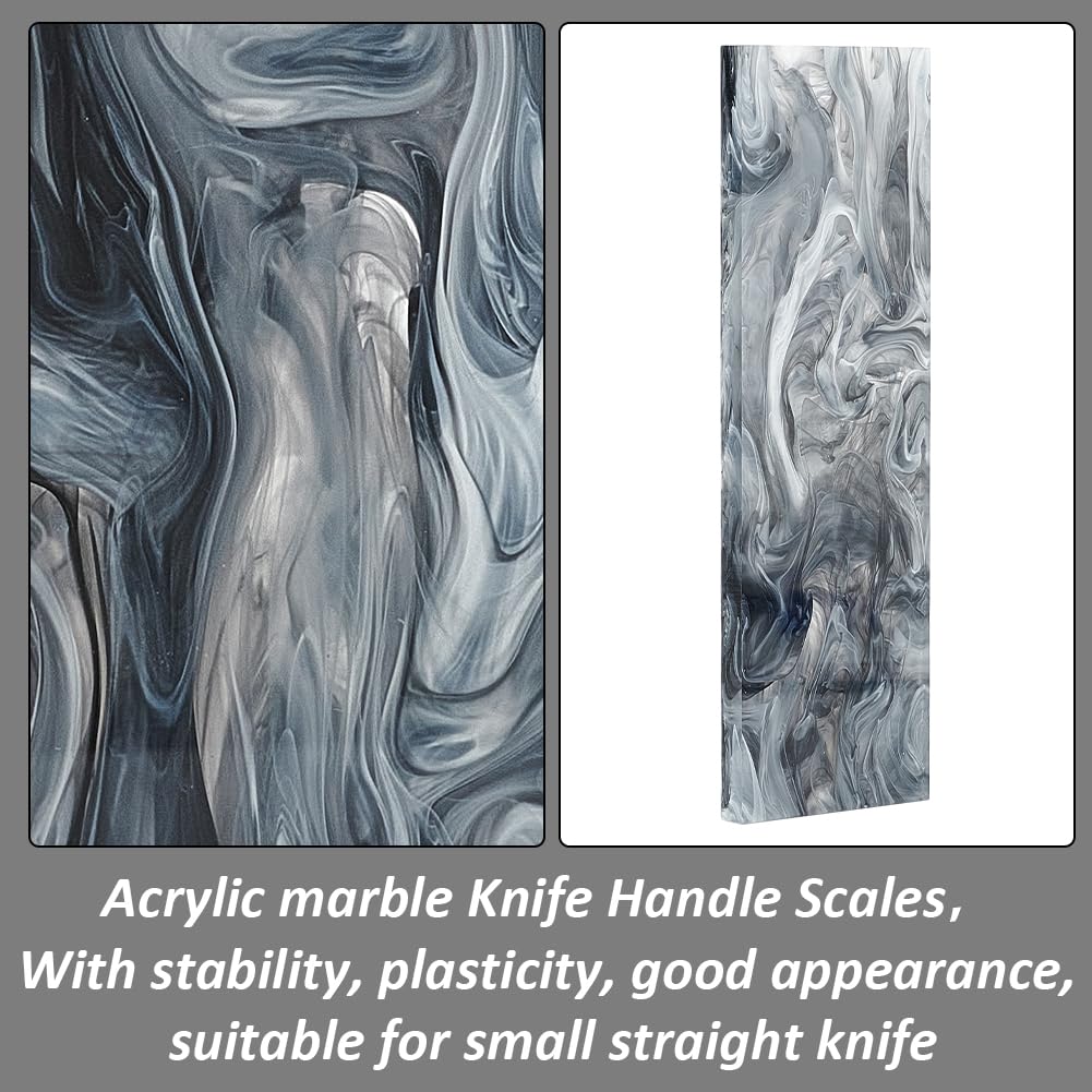 MAYJOYDIY 2 escalas acrílicas con patrón de mármol, hojas de agarre negras para mango de cuchillo, manualidades, 16 x 5 x 0,7 cm