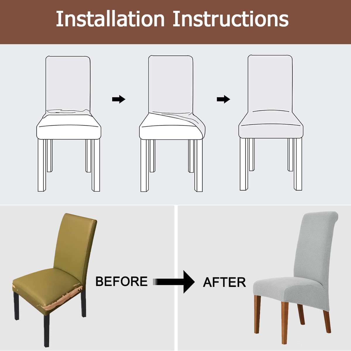 Odot Light Grey Chair Covers, Dining Chair Covers Set of 2, Stretch Corn Velvet Dining Room Slipcovers - Image 4