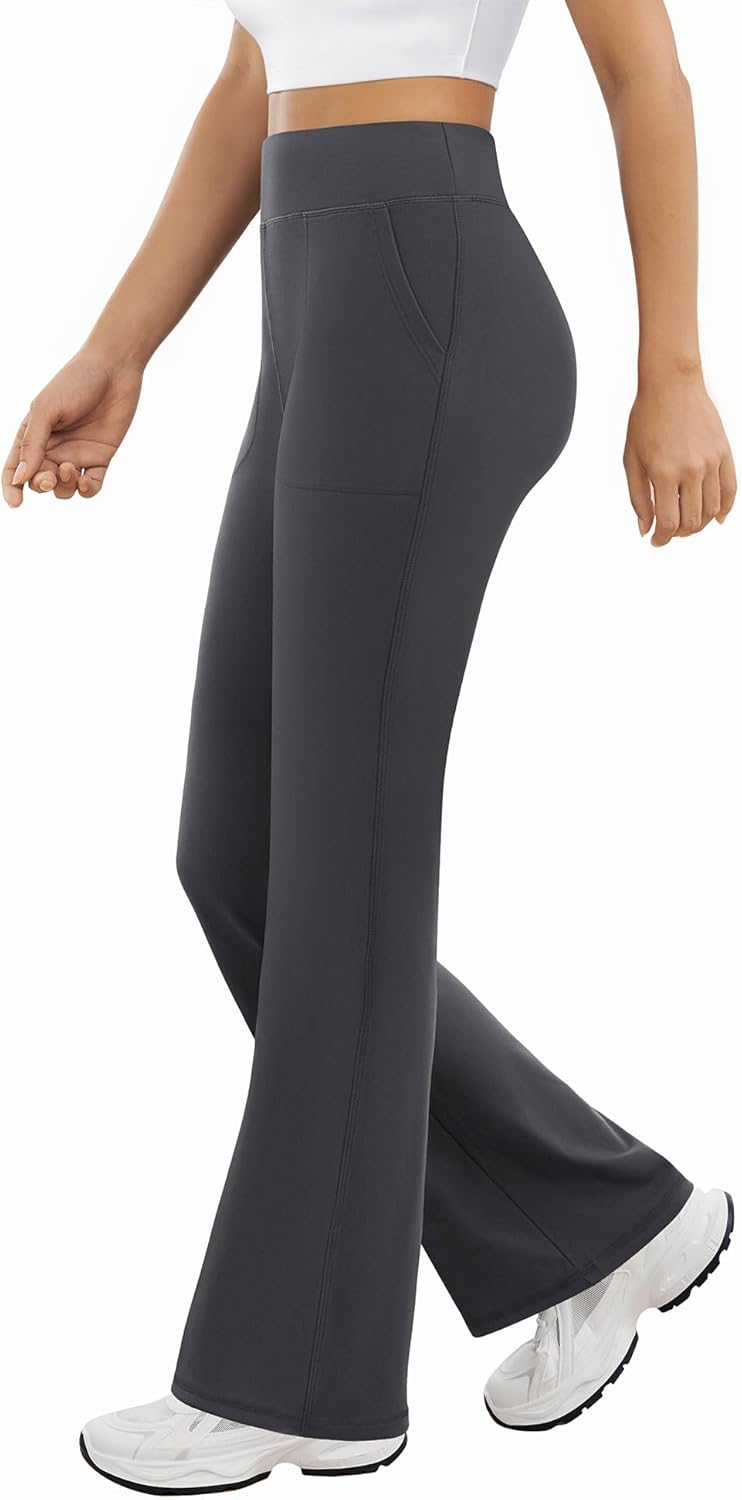 DLOODA Womens Yoga Pants High Waisted Flare Leggings with Pockets Bootcut Lounge Workout Bell Bottom Trousers