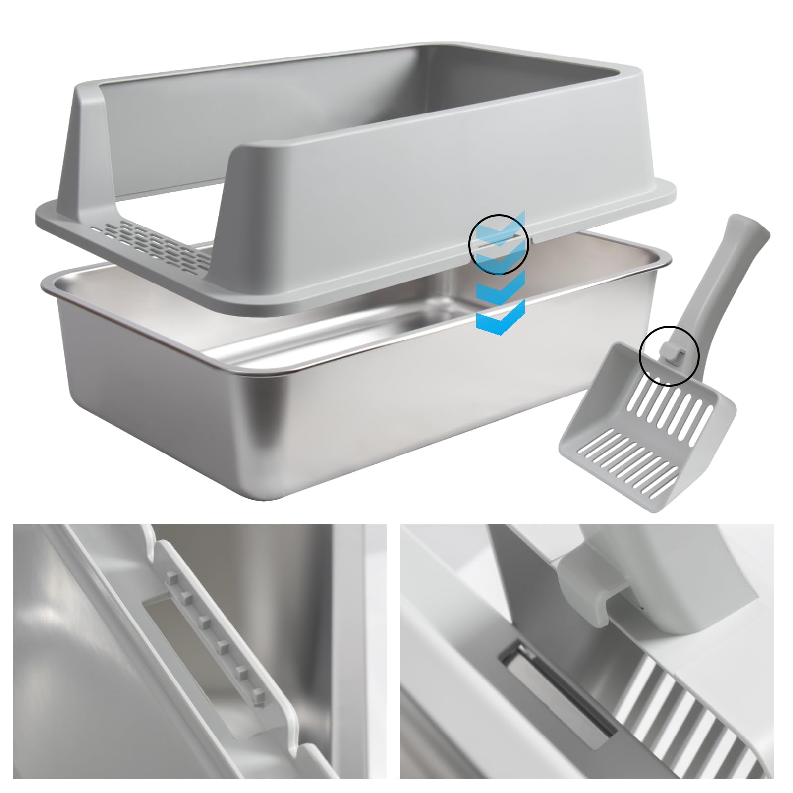 Holintan Stainless Steel Litter Box with Lid, XL Metal Litter Box, Anti-Urine Leakage Cat Litter Boxes Extra Large for Big/Multiple Cats, Never Absorbs Odors, Non-Stick, Includes Scooper and Mat - image 7