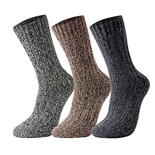 GLENMEARL 3 Pack Womens & Mens Merino Wool Hiking Socks Winter Thick Warm Boot Crew Socks for Men & Women