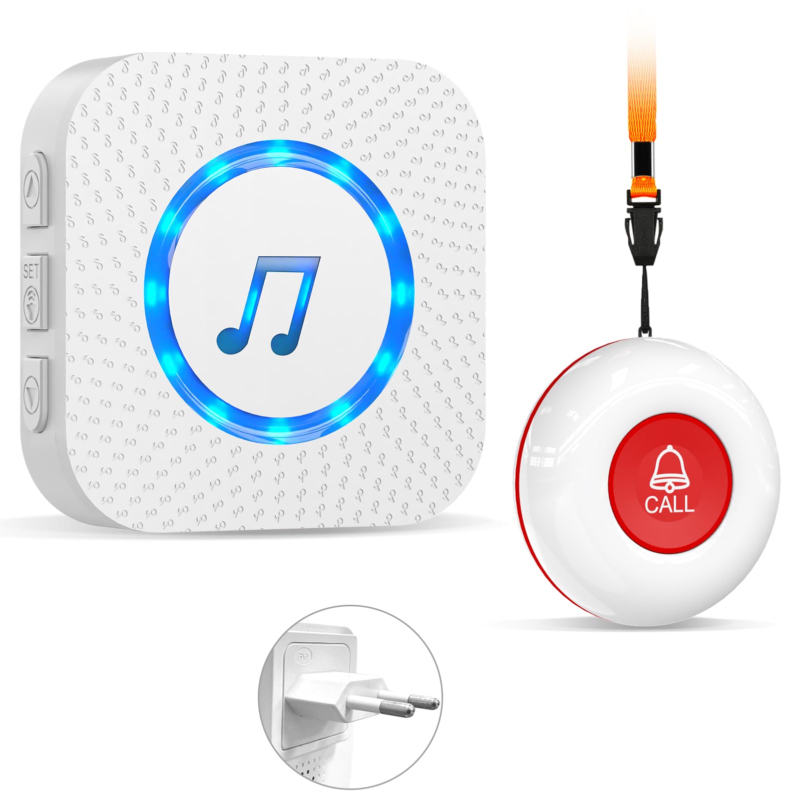 ChunHee Boton Emergencia Ancianoscon Avisador Personas Mayores Receptor Inalámbrico Integrado con Alarma SOS de 150 Metros Aviso y Receptor para Mayores