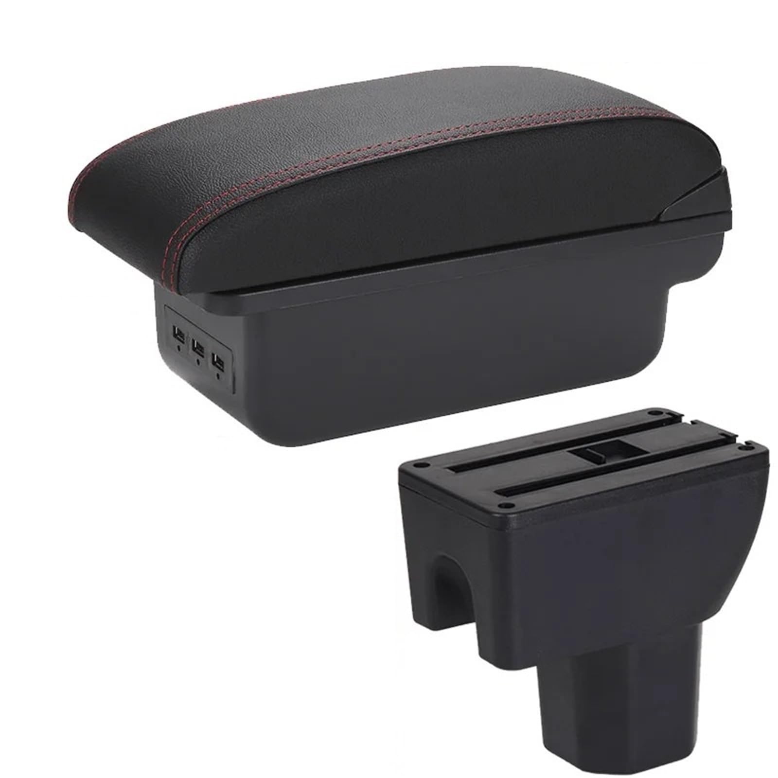 Hguvsjd Armrest Box For Suzuki For Ignis 2012 2013 2014 2015 2016 2017 2018 2019 Armrest Storage Box Retrofit Part Interior Accessorie Car Armrests(B Black red 3USB)