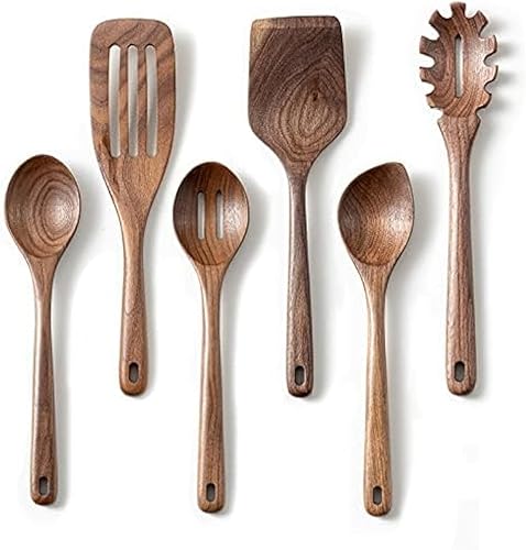 Miniatura 1 de Gudamaye Cucharas de madera de nogal negro de 12 pulgadas para cocinar, 6 cucharas largas de madera Handel, utensilio de madera de nogal negro