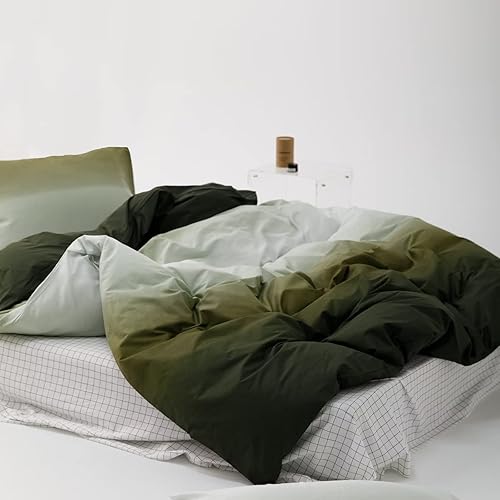 Miniatura 3 de Cottonight - Juego de edredón verde militar degradado, tamaño Queen, color verde oscuro, juego de ropa de cama de algodón moderno, suave,