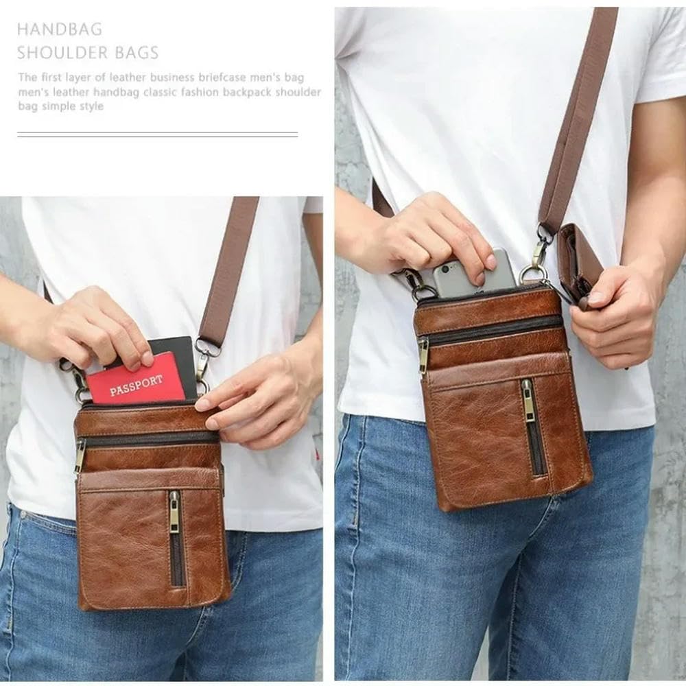 NYSDM Bolso de Hombro de Cuero de Primera Capa de Piel de Vaca para Hombre, Bolso de Negocios Informal para Hombre, Bolso Bandolera