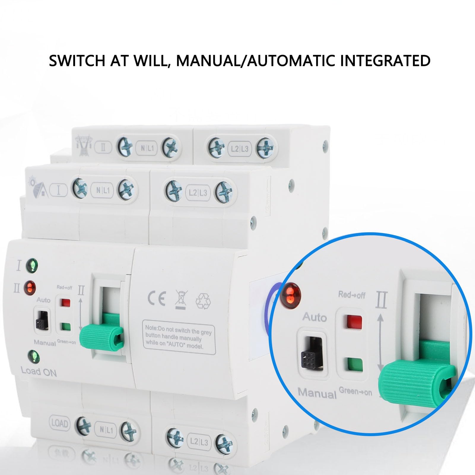 Ejoyous Interruptor de Transferencia Manual Automático Mini ATS, Interruptor Selector de Potencia Dual 4P 80A, Carcasa Retardante de Llama para PC, Transferencia de 20 Ms, Montaje en Riel DIN para