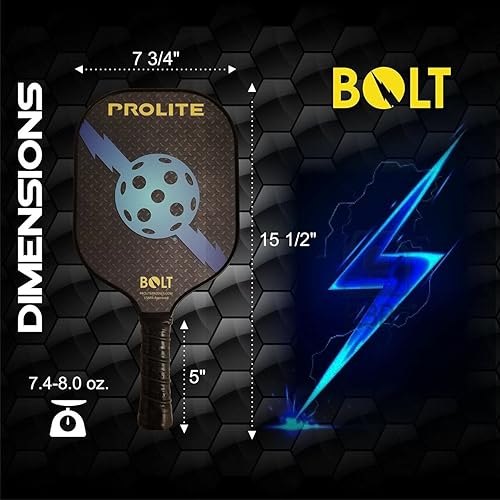 Miniatura 6 de Prolite Pala de pickleball Bolt - Peso ligero - Potente - Revestimiento de fibra de carbono para una colocación superior de la pelota - Núcleo de
