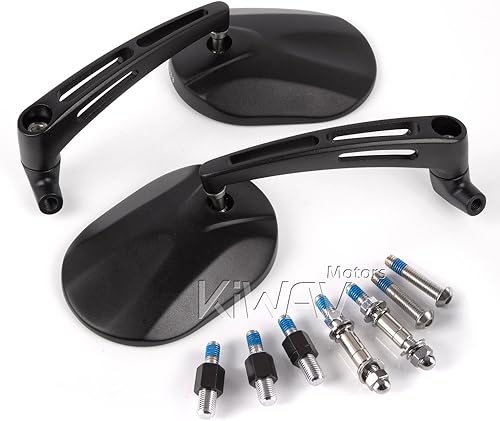 Miniatura 7 de KiWAV Espejos retrovisores laterales para motocicleta, color negro, convexo, aluminio, ajustable, rectángulo, ovalado, de 0.394 in y 516 pulgadas,