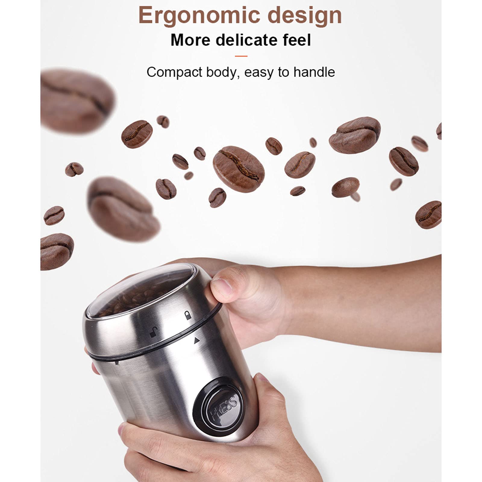 Molinillo Eléctrico De Café Y Especias, Acero Inoxidable 304, Capacidad 75 G, Operación Con Un Solo Botón, Portátil, Molinillo, Utilizado Para Granos De Café, Especias, Nueces, Granos (Silver gray)