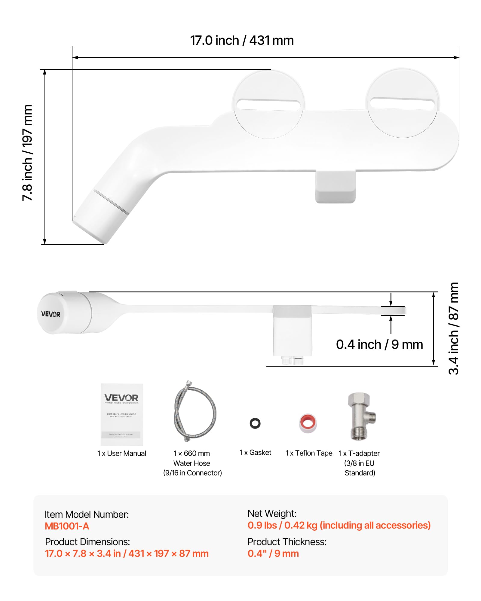 Image secondaire de Pulvérisateur Bidet Non Électrique VEVOR avec Pression d'Eau Réglable