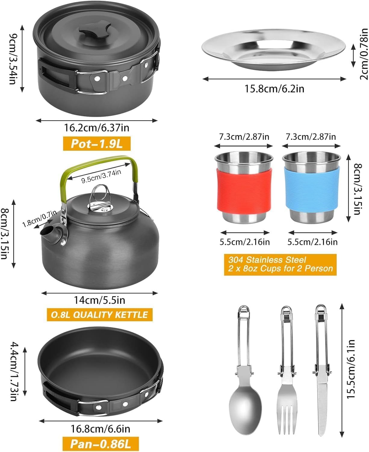 Odoland Multi-PCS Kit De Casseroles Camping, Cookware Kit Durable Et