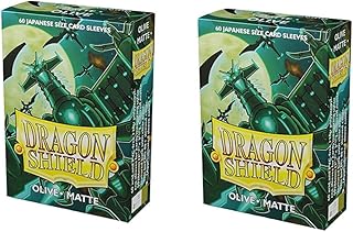 Dragon Shield Bundle: 2 Packs of 60 Count Japanese Size Mini Matte Card Sleeves - Matte Olive