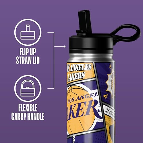 Miniatura 4 de Hydrapeak x Botella de agua con licencia oficial de la NBA de Los Angeles Lakers Active de 20 onzas, tapa con popote, reutilizable, de acero