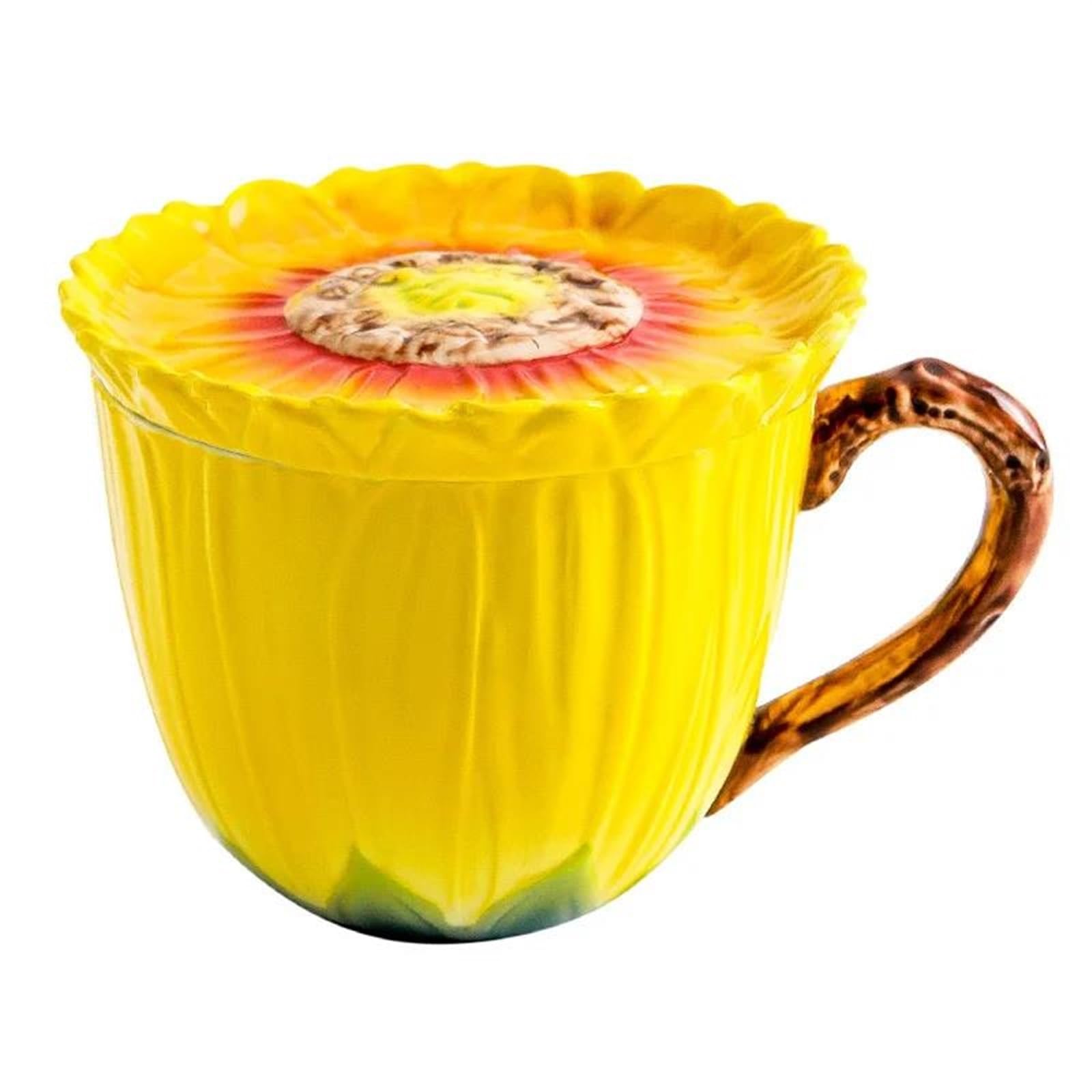 Teetassen-Sets Home Office Große Kapazität Tasse Kreative Keramik Sonnenblumen Becher Frühstück Milch Mit Deckel Paar Nachmittag Tee Kaffee Set Reise-Teeset