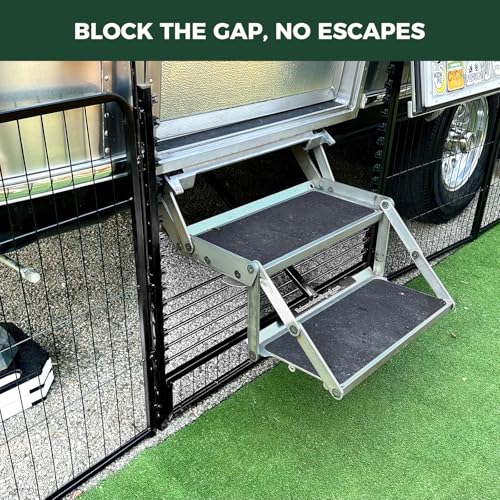 Image of FXW Instant Dog Playpen with RV Step Grid for RV Camping, 32 inch H, 24 Panels | Quick-Setup & Heavy-Duty Play Yard, Helps Close Stair Gaps, Fits 32 inch RV Step Opening, For Small & Medium Dogs, Patented