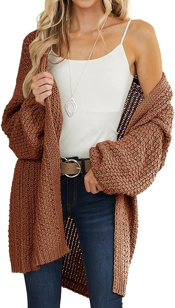 Maroway Womens Cardigan Solid Color Long Sleeve Open Front Chunky Knit Sweater Outwear - Image 2