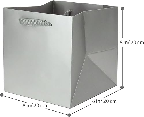 Miniatura 2 de Bolsa de regalo de papel gris plateado, pequeñas bolsas de papel kraft con fondo cuadrado con asas para boda, baby shower, fiesta de cumpleaños