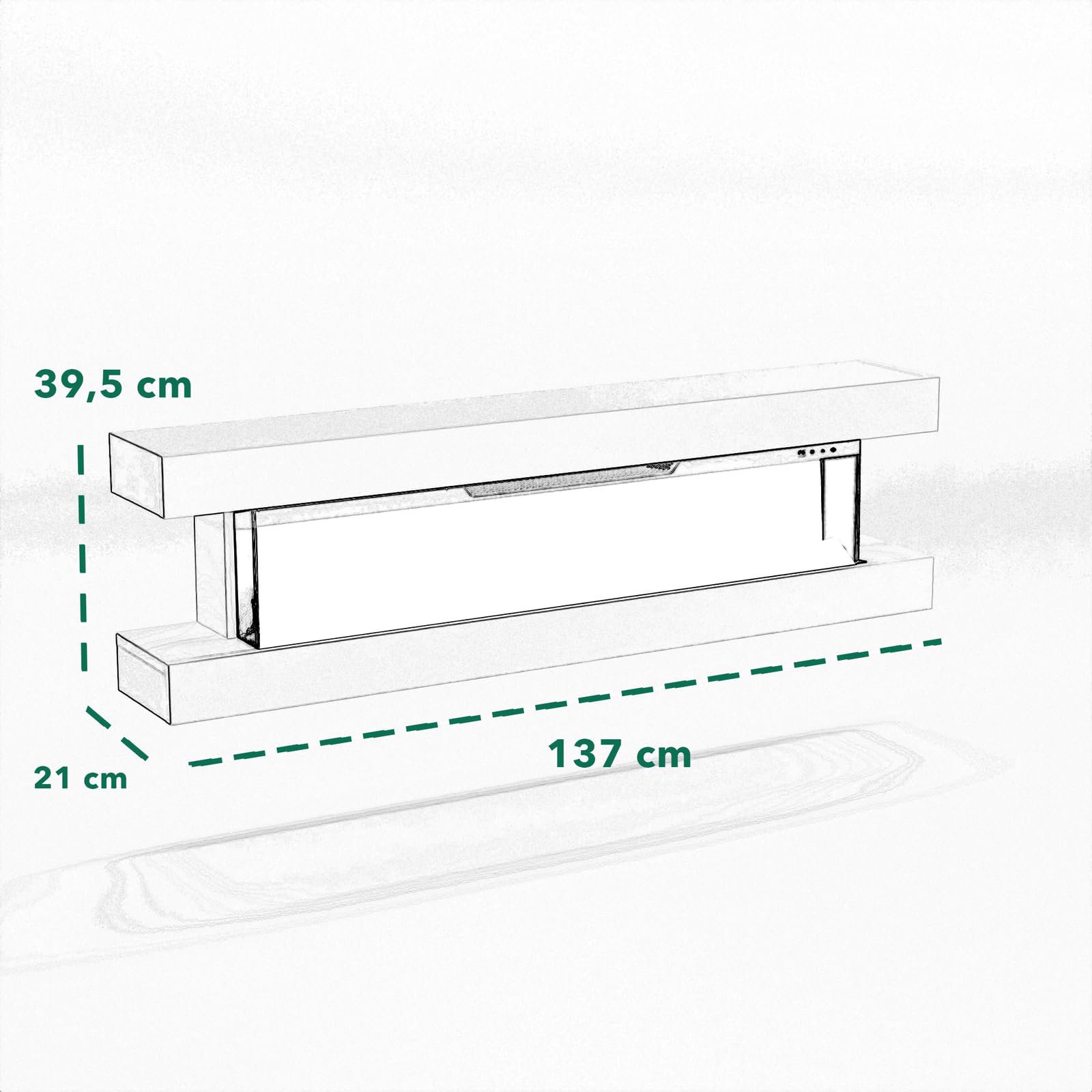 GLOW FIRE Kominek elektryczny Clear Wall z realistycznym ogniem LED 3D – ścienny kominek elektryczny z ogrzewaniem i ogniem, sterowanie za pomocą aplikacji, efekt trzaskania i timer, maks. 1800 W, 137
