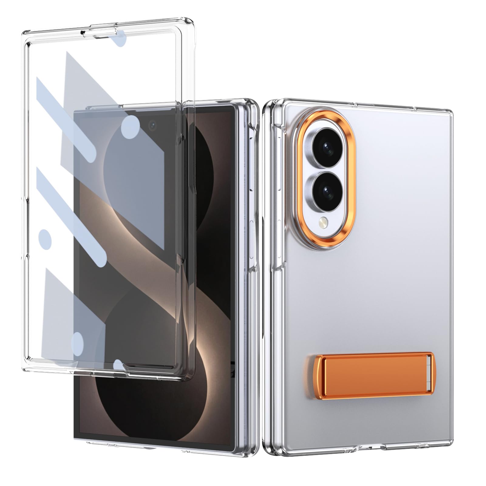 Custodia Trasparente Per Samsung Galaxy Z Fold 8, Stand, Cover PC | Cover PC minimalista anti-ingiallimento con stand pieghevole. Antigraffio, antishock, pellicola schermo(Orange)