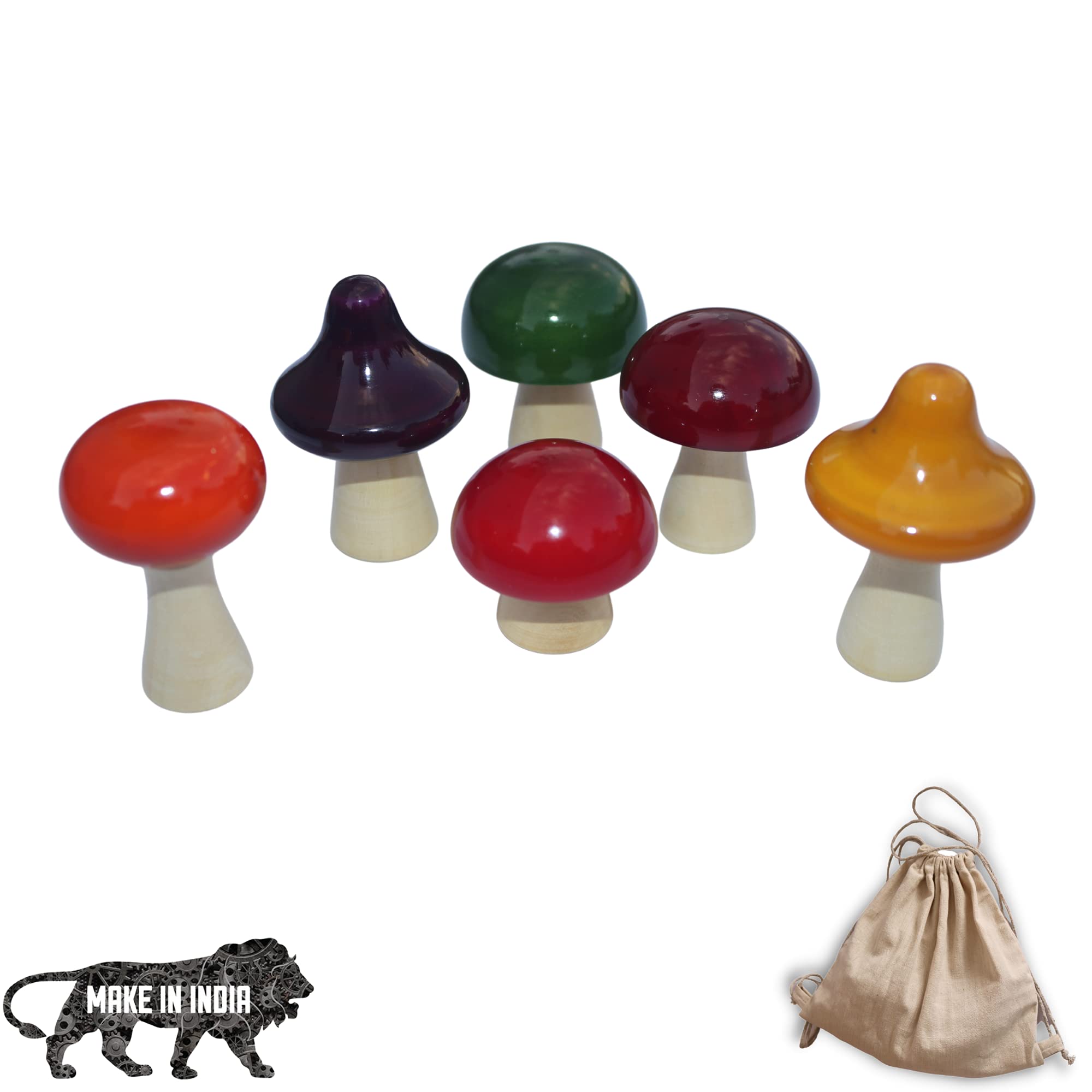 Gift Equals Love Handmade 6 PCS Wooden Pretend Play Toy Mushroom Set Kitchen Toy for Little Boys and Girls Non Toxic Handmade and Vegetable Painted with a Storage Bag (Mushroom)