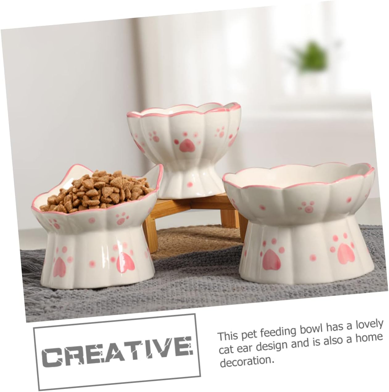 Healifty 2pcs Elevated Ceramic Cat Bowl Raised Pet Feeding Bowls for Cats Dogs Spill Design Neck Friendly Food Water Dish