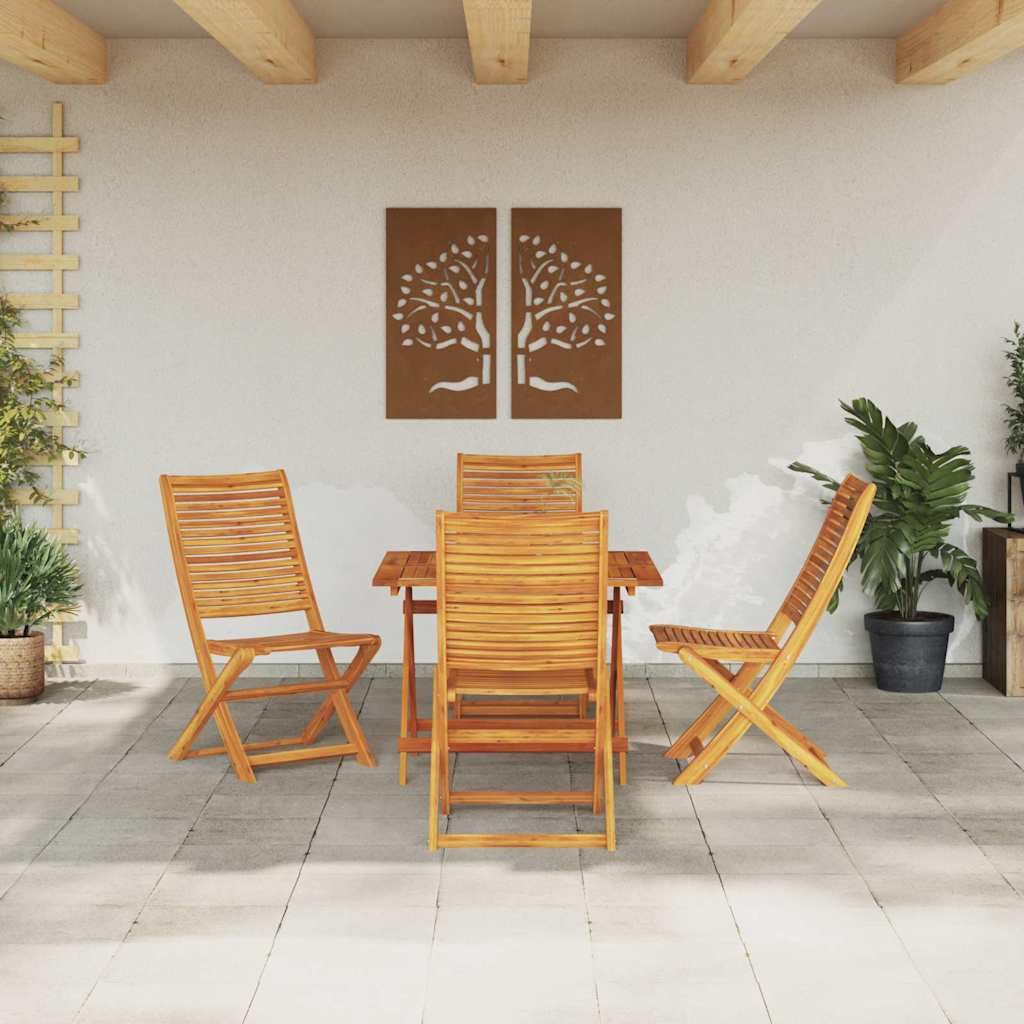 5-częściowy zestaw mebli ogrodowych z litego drewna akacjowego ze składanym stołem i wygodnymi krzesłami, odporne na warunki atmosferyczne meble ogrodowe na taras, balkon, do użytku na
