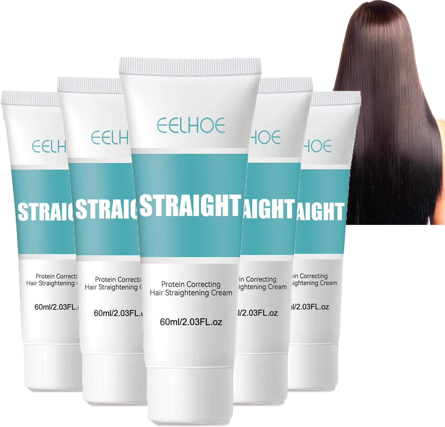 Keratin Correcting Hair Straightening Cream, Straight Hair,Protein Silk & Gloss Repair Damaged Hair, Curly (5Pcs)