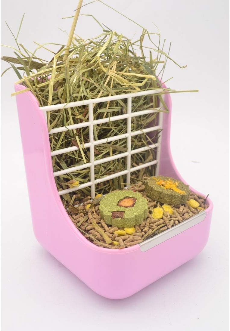 SunshineBio Hay Food Bin Feeder, Hay and Food Feeder Bowls Manger Rack for Rabbit Guinea Pig Chinchilla and Other Small Animals (Pink)