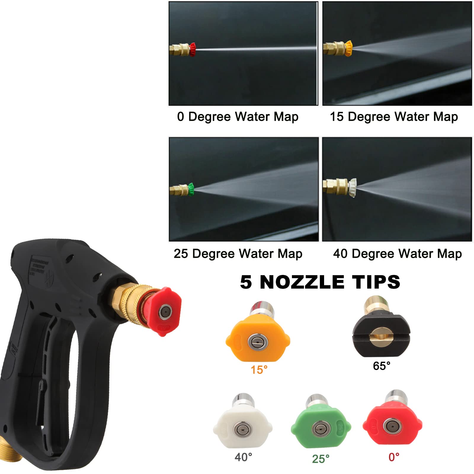 Twilight Garage Hochdruckreiniger-Schaumkanonen-Lanzenpistole, 1 l, verstellbar, 6,35 mm Schnellentriegelung, Schaumkanonenflasche, Seifenspender mit 5 Farbdüsen für Autowäsche, Innenhofreinigung