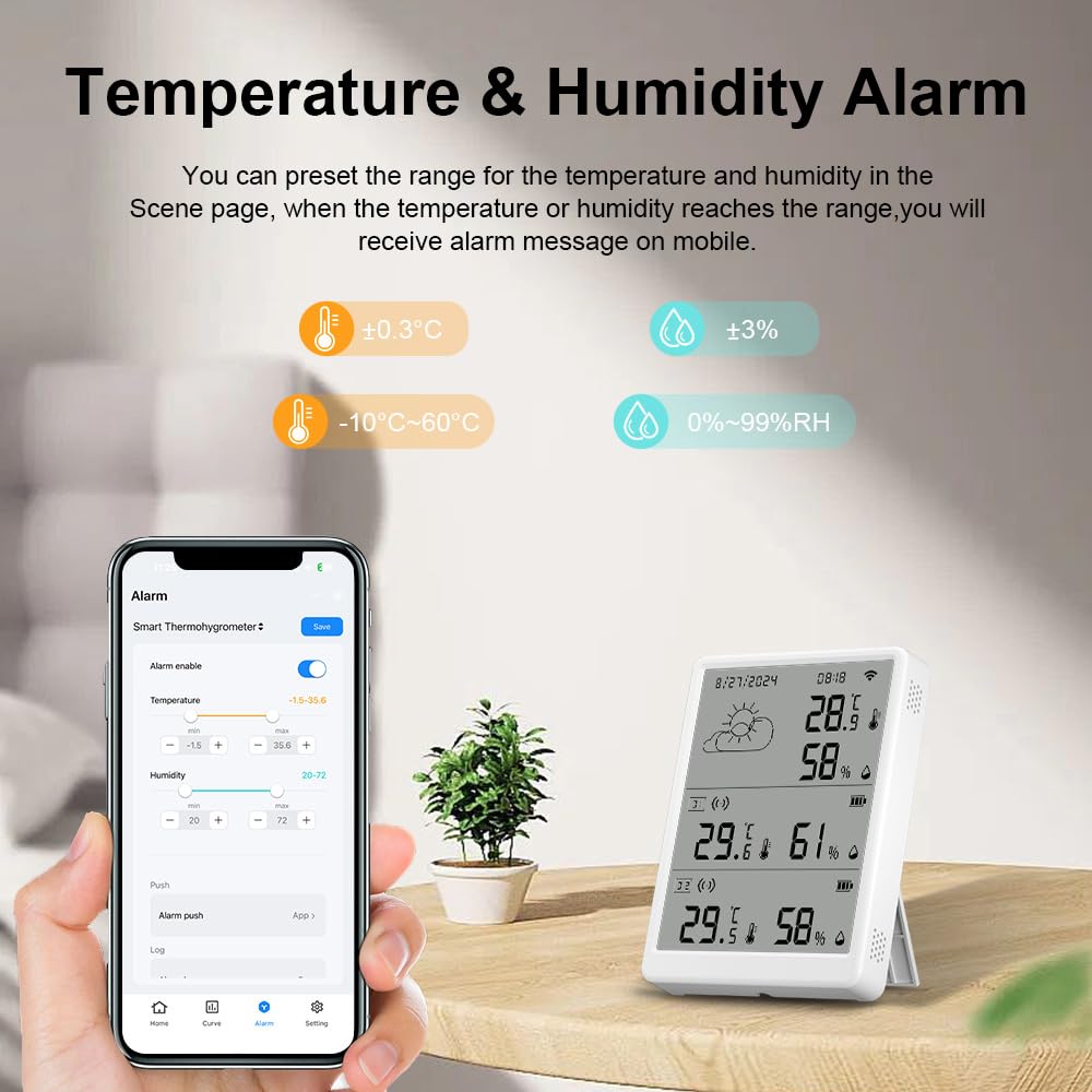 Monitor WiFi Smart Temperation and Umidità, Sensore in Tempo Reale con Controllo delle App, Casa, Serra e Garage per Casa