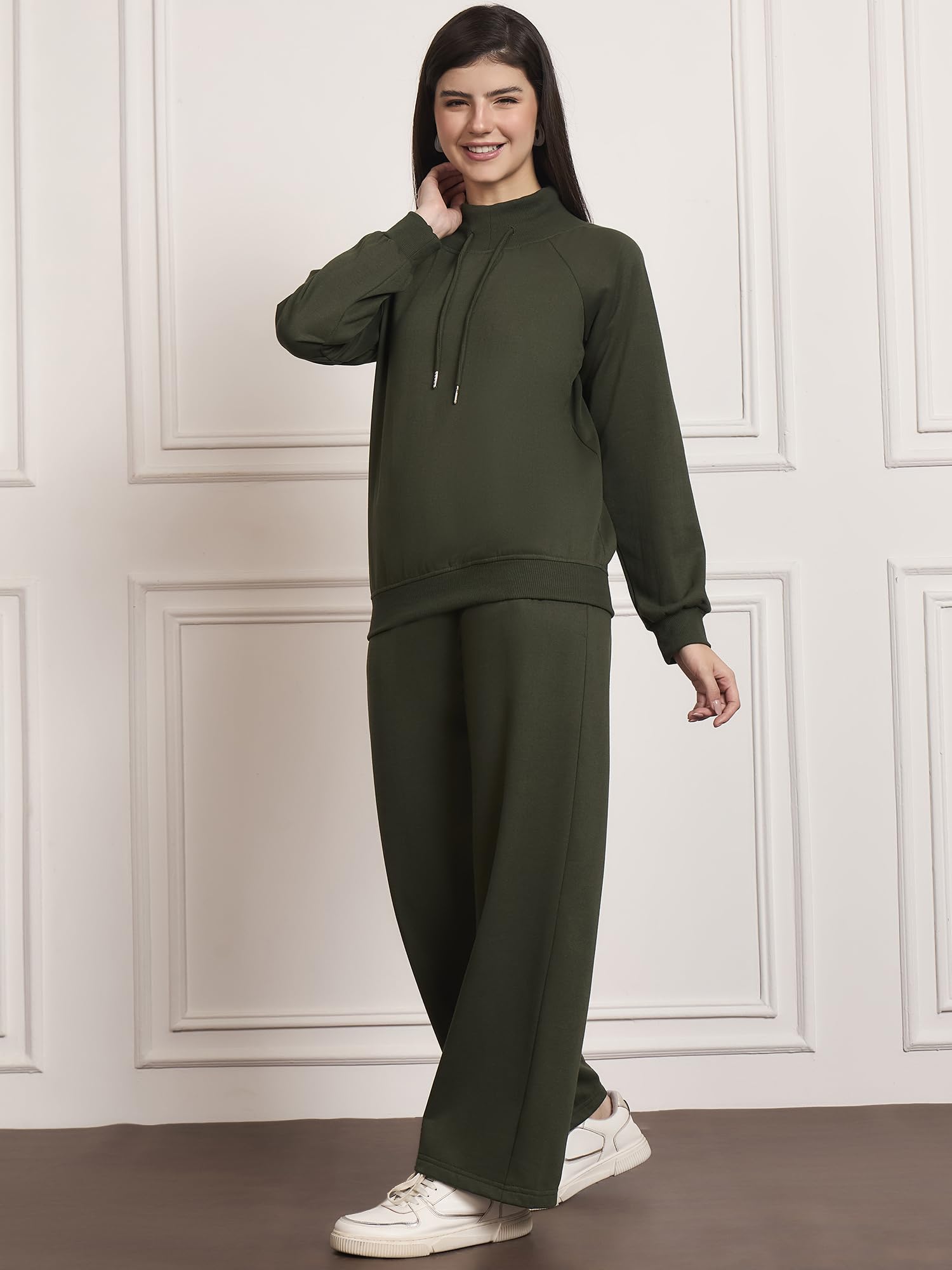 StyleStone Women's Olive Fleece Tracksuit with Drawstring(4412OliveAdiL) 1