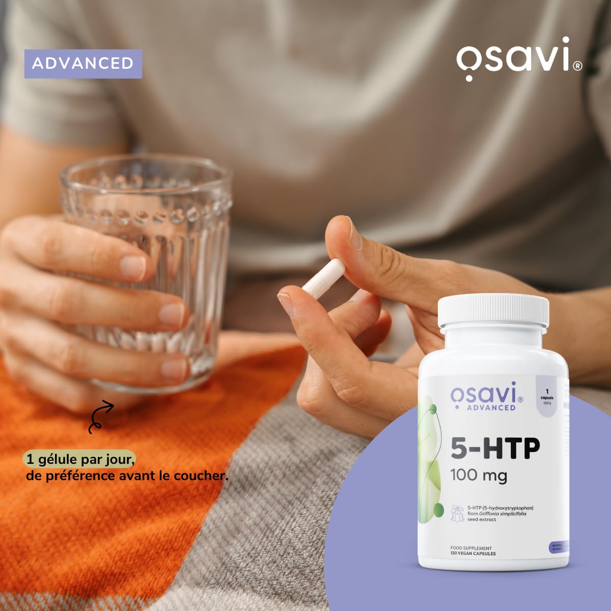 Osavi 5-HTP 100 mg – 200 Gélules Végétales | Extrait de graines de Griffonia simplicifolia | Standardisé à 30% 5-Hydroxytryptophane | Précurseur naturel de la sérotonine | Clean Label