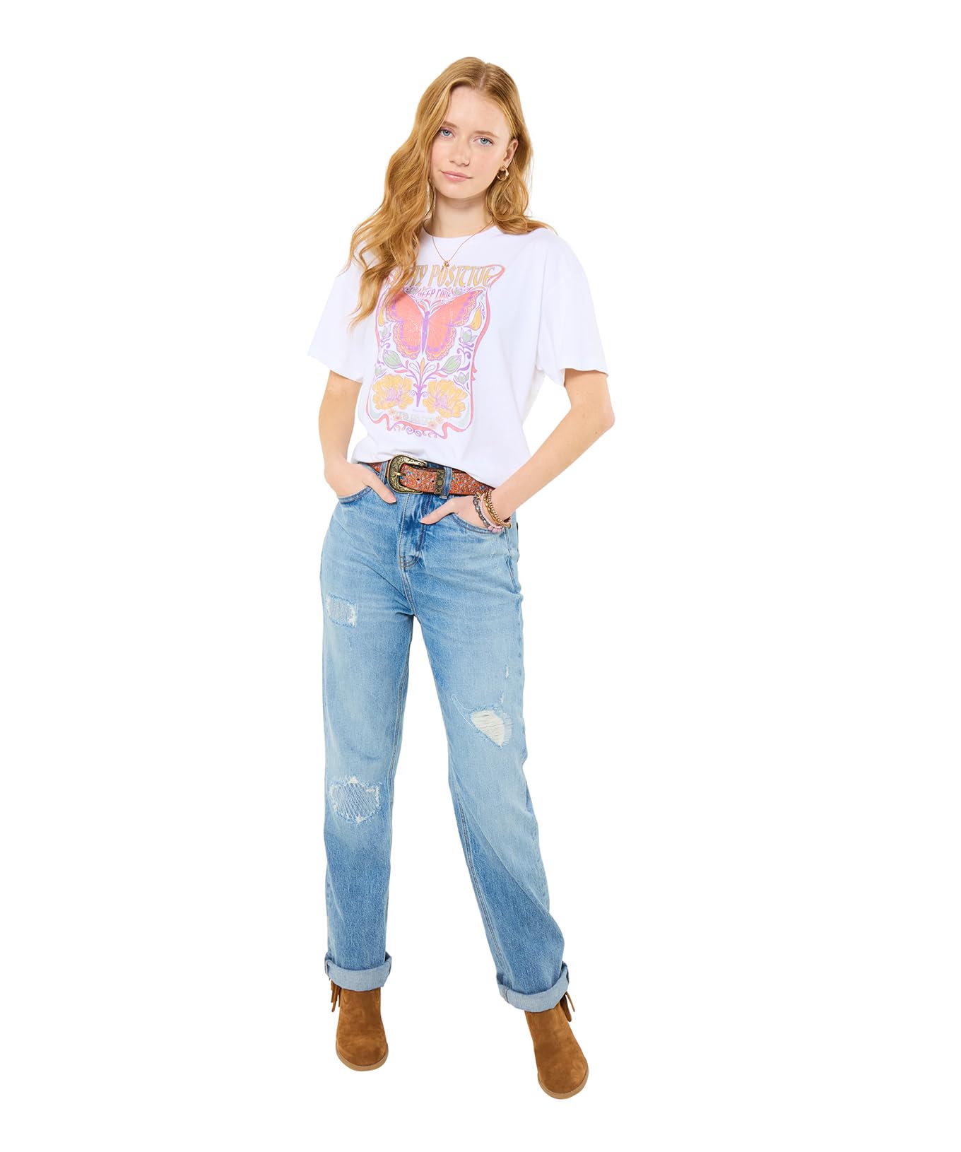 Joe Browns Women's Butterfly Positive Vibes Graphic Tee, Regular, White, UK 20