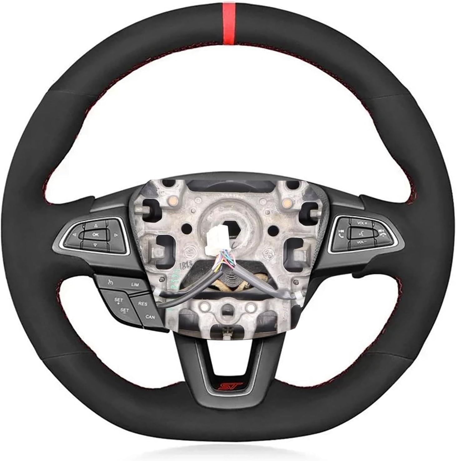 Custom Fit Hand Stitched OEM Suede Genuine Leather Carbon Fiber Car Steering Wheel Cover for Ford Focus ST RS 2015 2016 2017 2018 Focus RS 2015-2018 Interior Accessories