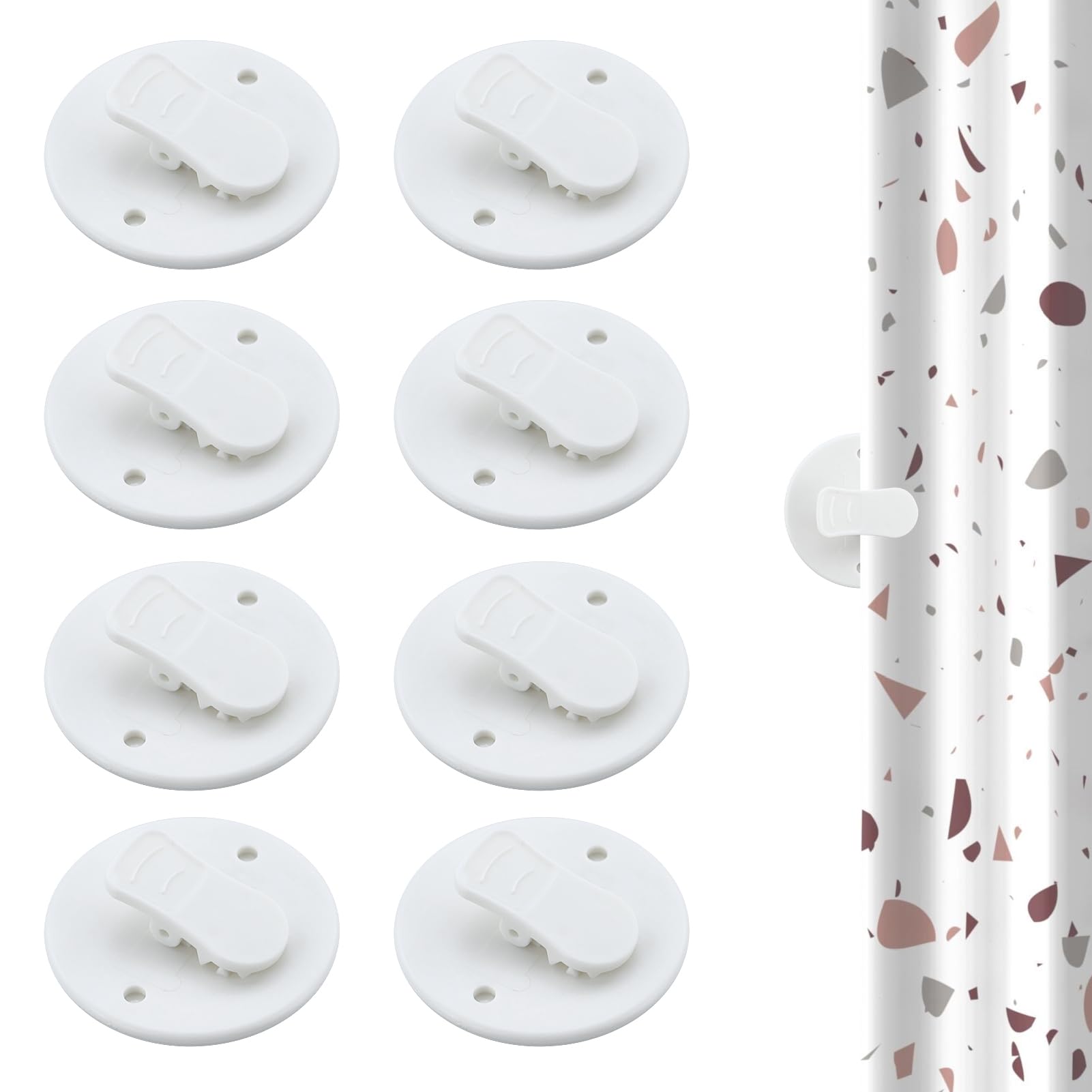 Lot de 8 clips de rideau de douche de 5 cm, protection anti-éclaboussures, clips auto-adhésifs pour rideau de douche, pinces de protection coupe-vent, blancs, pour maintenir le rideau de douche