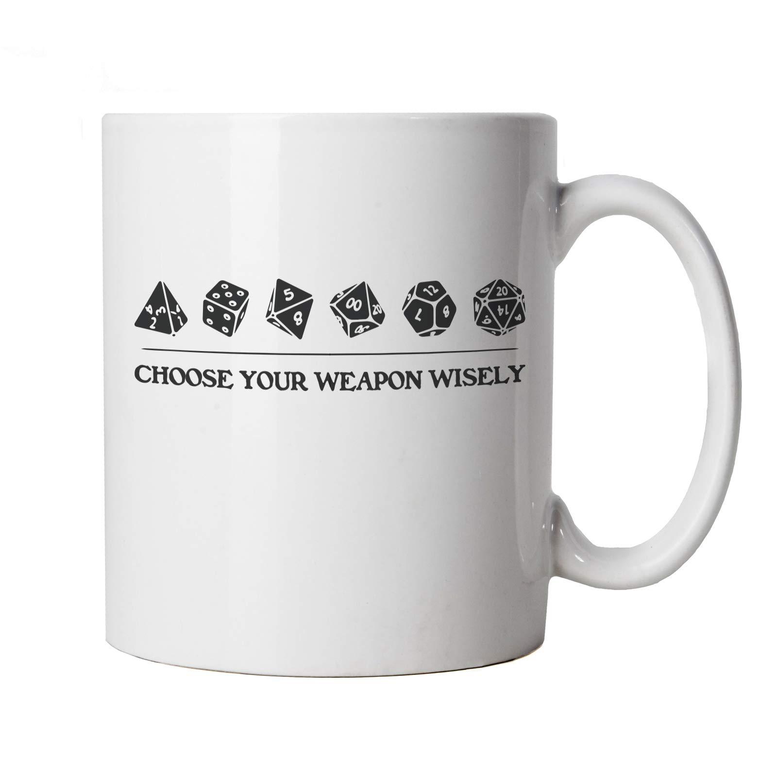 Vectorbomb Choose Your Weapon Wisely Mug | Dungeons Dragon D&D DND Pathfinder 3.5 Tarrasque | Crimson Throne Polyhedral D20 Fifth 5th Edition | Hobbies Cup Gift 10oz White