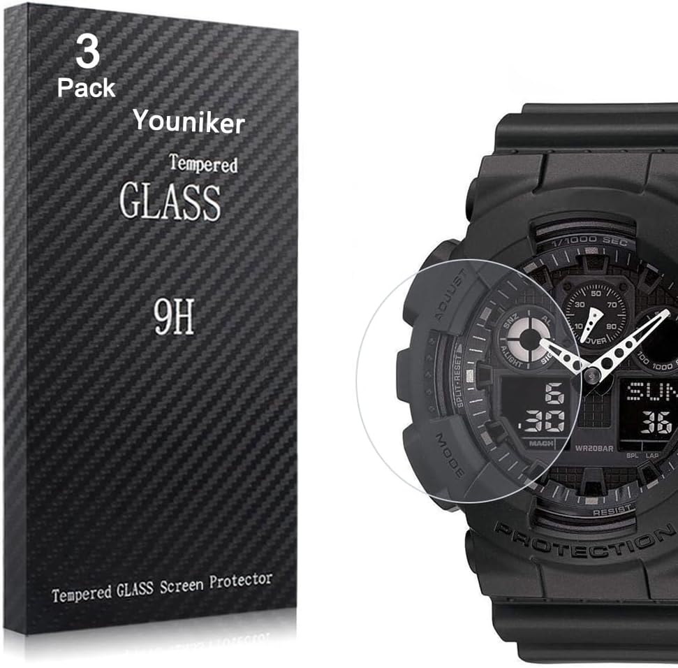 3 Pack Compatible for GA100 Screen Protector Tempered Glass for GA-100 Watch Screen Protector Foils Glass Anti-Scratch Anti-Fingerprint Bubble Free