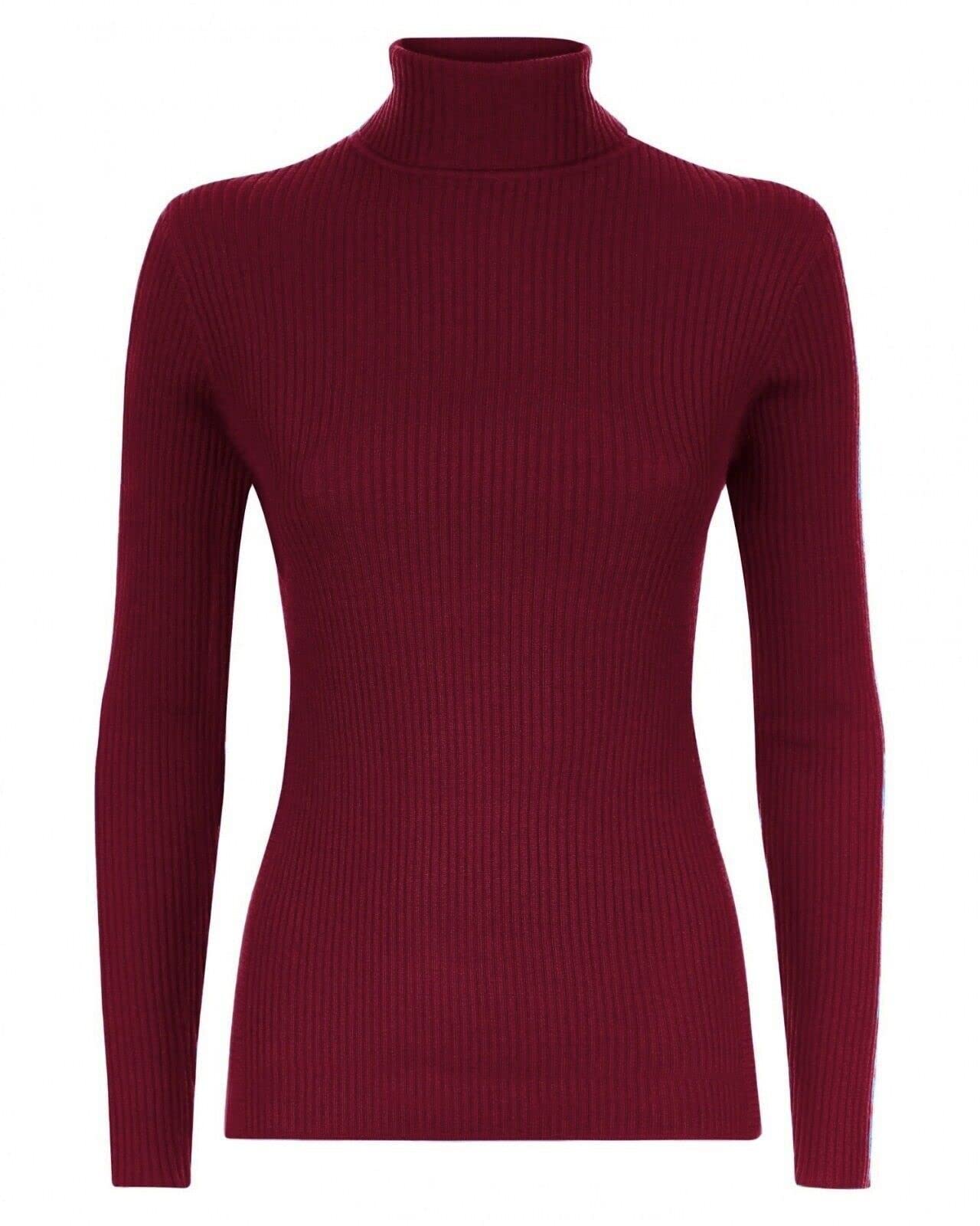 GUBA Womens Polo Neck TOP Ribbed Ladies ROLL Turtle HIGH Neck Jumper Long Sleeve Wine
