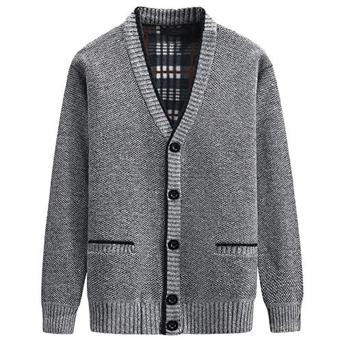 Ymosrh Sweaters Cardigan for Men Casual Shawl Long Sleeve Plush Thickening V-Neck Knited Mens Sweater