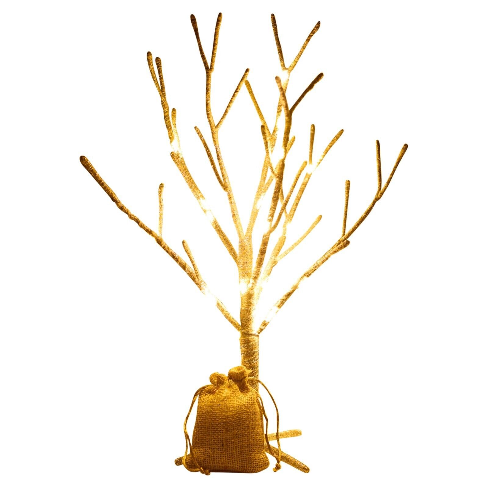 Urbnliving Silver 50Cm Light Up Led 30 Lights Artificial Xmas Twig Tree Branches Jute Bag Gift (50Cm Gold)